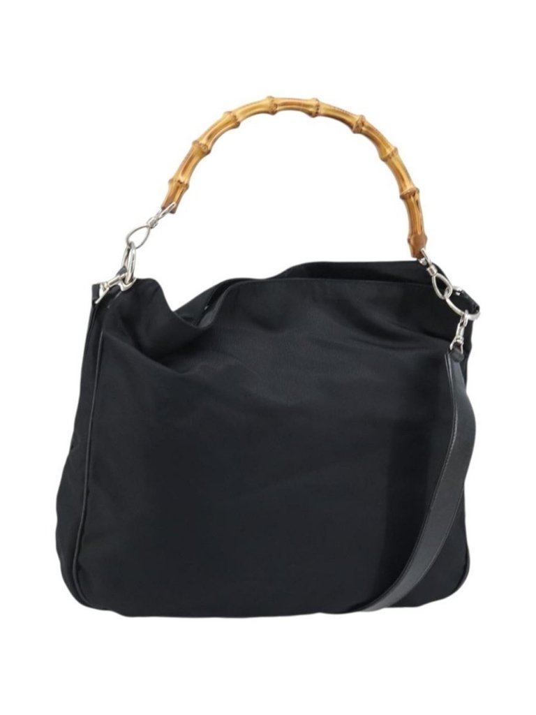 Authentic Gucci Bamboo Shoulder Bag Nylon 2way Brown Silver